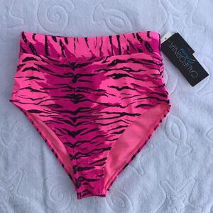 California Waves Pink Animal Print High Waist High Leg Bikini Bottoms